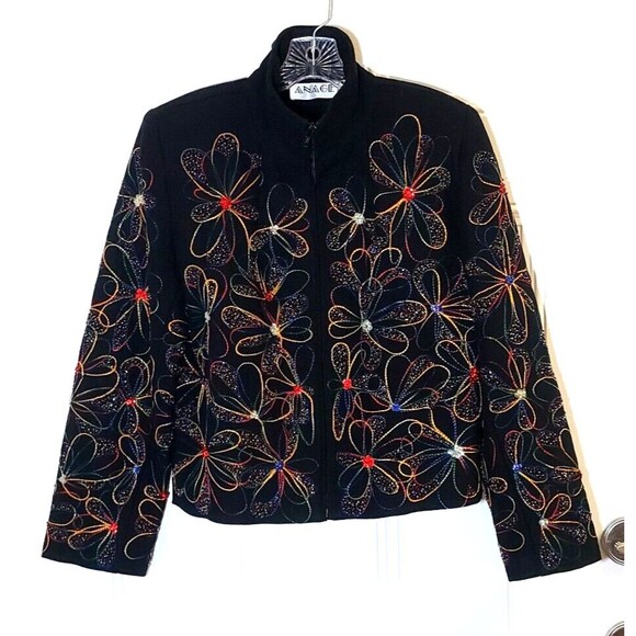 Vintage Jacket Blazer Wearable Art Artsy Beaded Embroidered Boho Womens S Lined - Picture 14 of 16